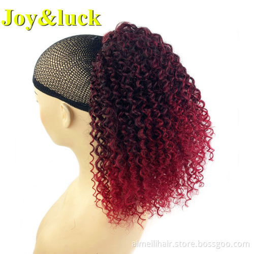 Wholesale Natural Afro Kinky Curly Drawstring Ponytail Wig Hair Extension Short Curl Brown Color Puffy Soft Synthetic Women Wigs